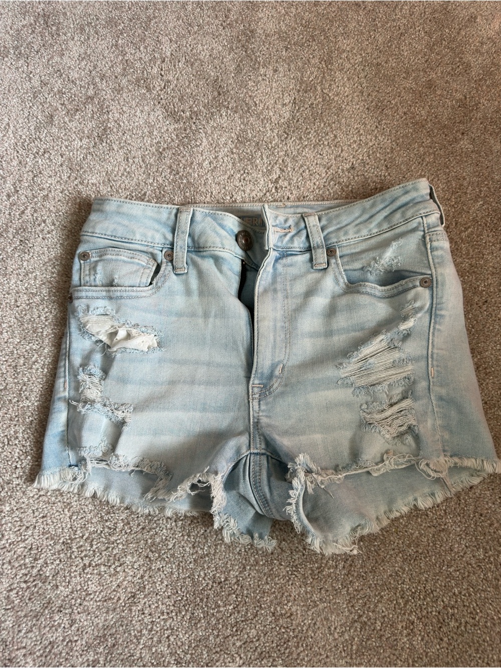 American Eagle Outfitters Light Blue Distressed Denim Shorts